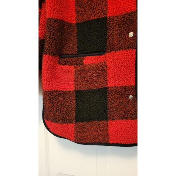 Old Navy Red & Black Plaid Coat By Old Navy Size XS Zip & Snap - Picture 7 of 16